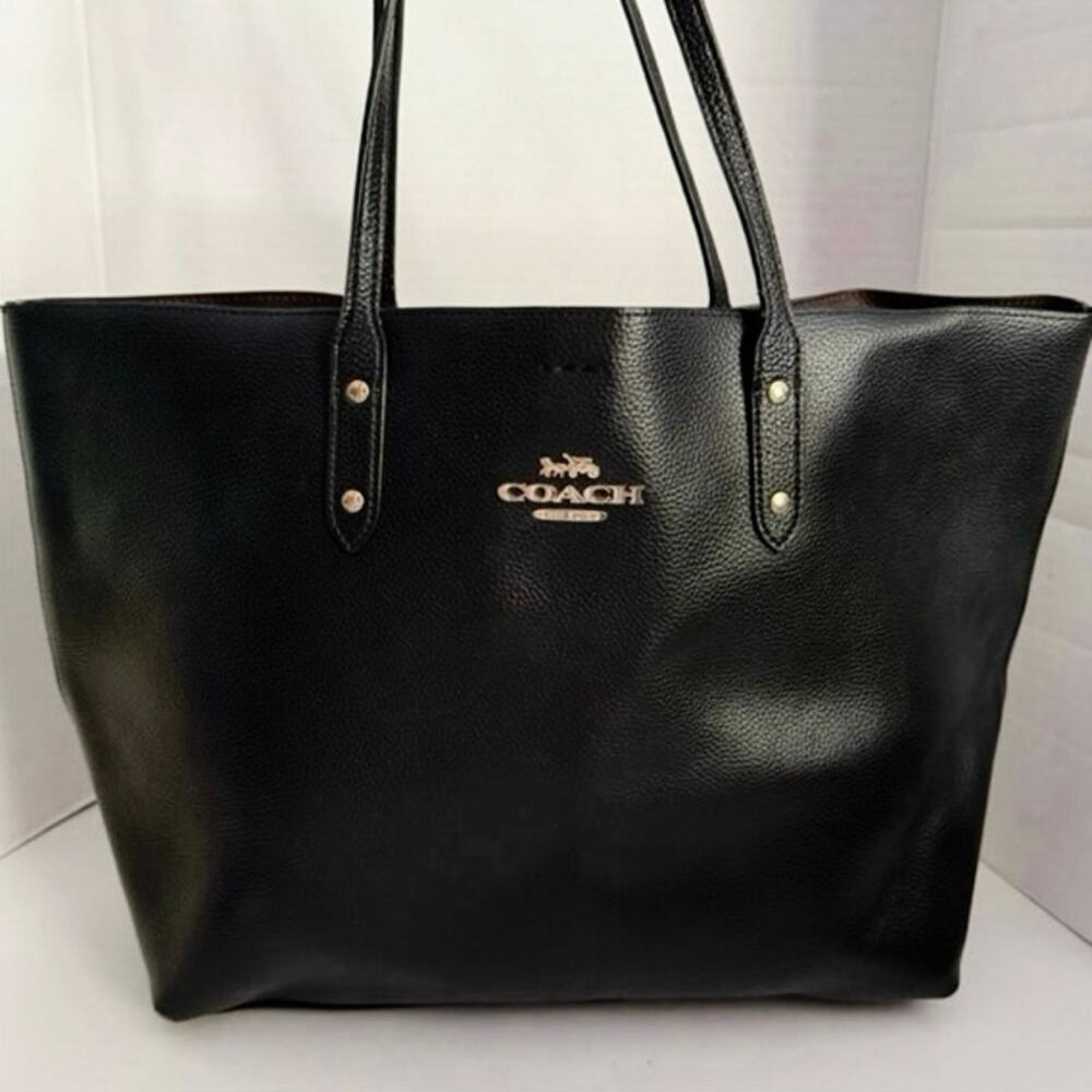 Coach Town tote bag pebbled leather extra large purse black - Picture 15 of 15